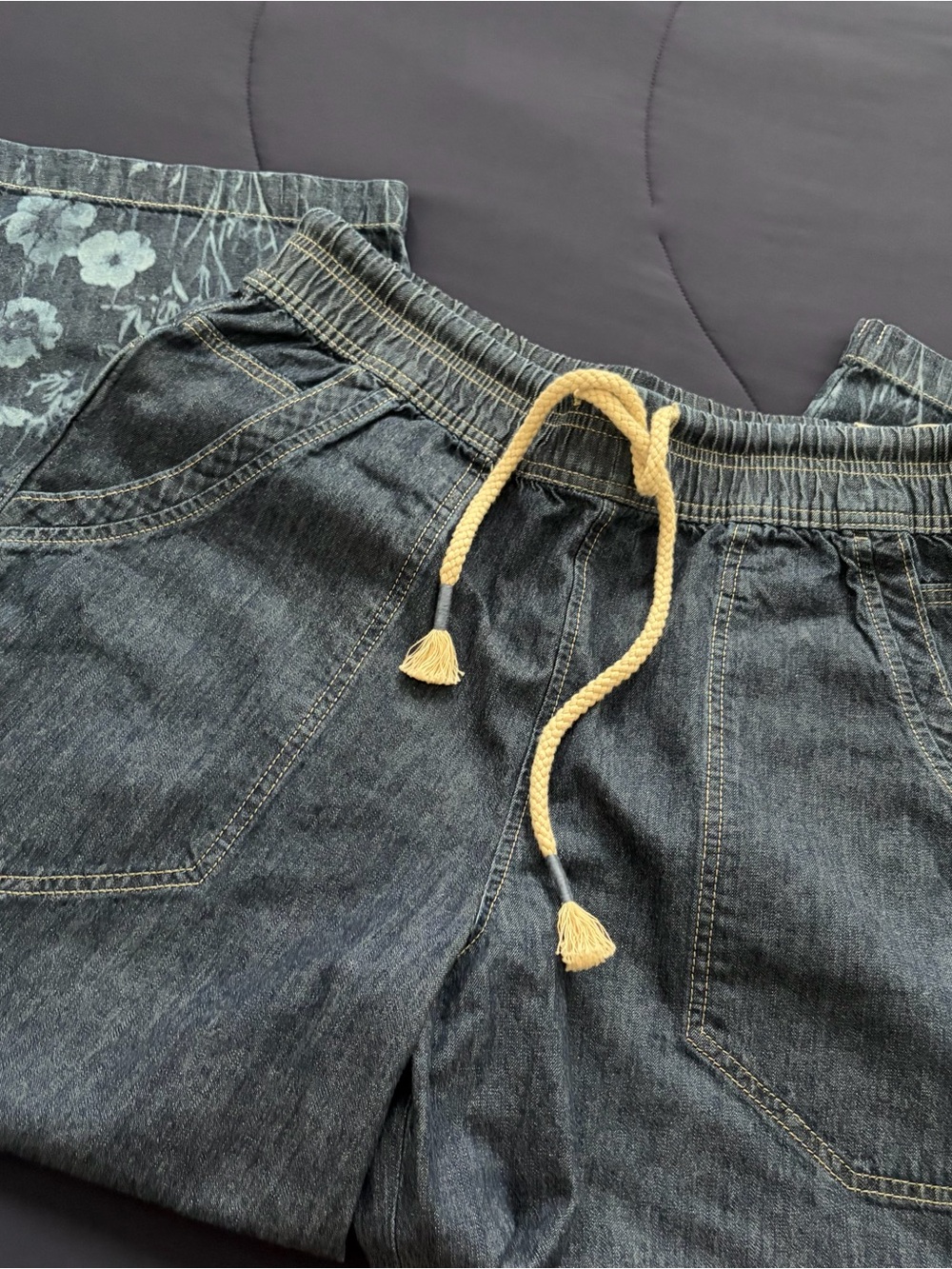 Free People We The Free Easy Peasy Printed Pull-On Jeans in Indigo Combo - Picture 7 of 12